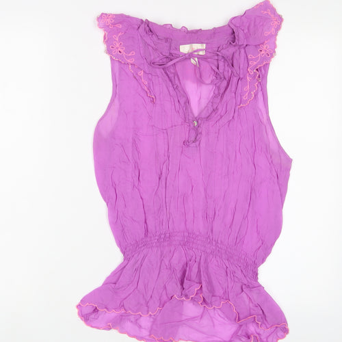 River Island Womens Purple Viscose Basic Tank Size 14 V-Neck - Embroidered