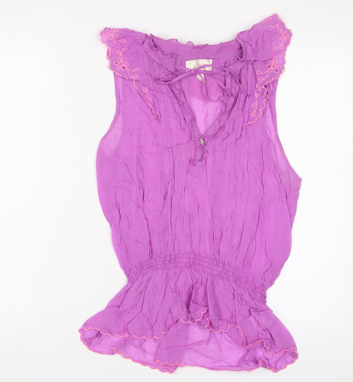 River Island Womens Purple Viscose Basic Tank Size 14 V-Neck - Embroidered