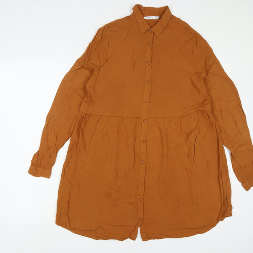Terranova Womens Brown Viscose Shirt Dress Size XS Collared Button