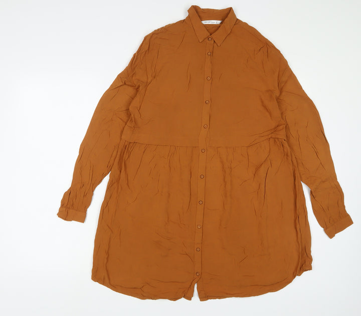 Terranova Womens Brown Viscose Shirt Dress Size XS Collared Button