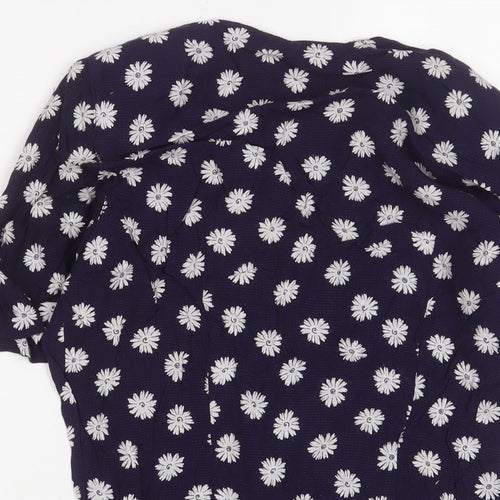 Encadee Womens Blue Floral Viscose Basic Button-Up Size 10 V-Neck