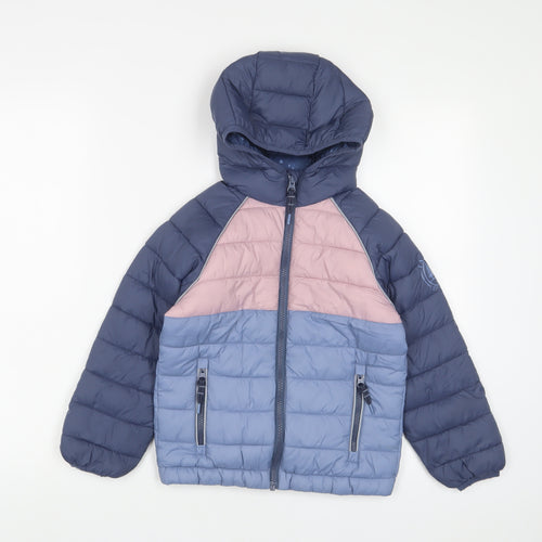 Fat Face Girls Multicoloured Colourblock Quilted Coat Size 7-8 Years Zip - Zip Pockets