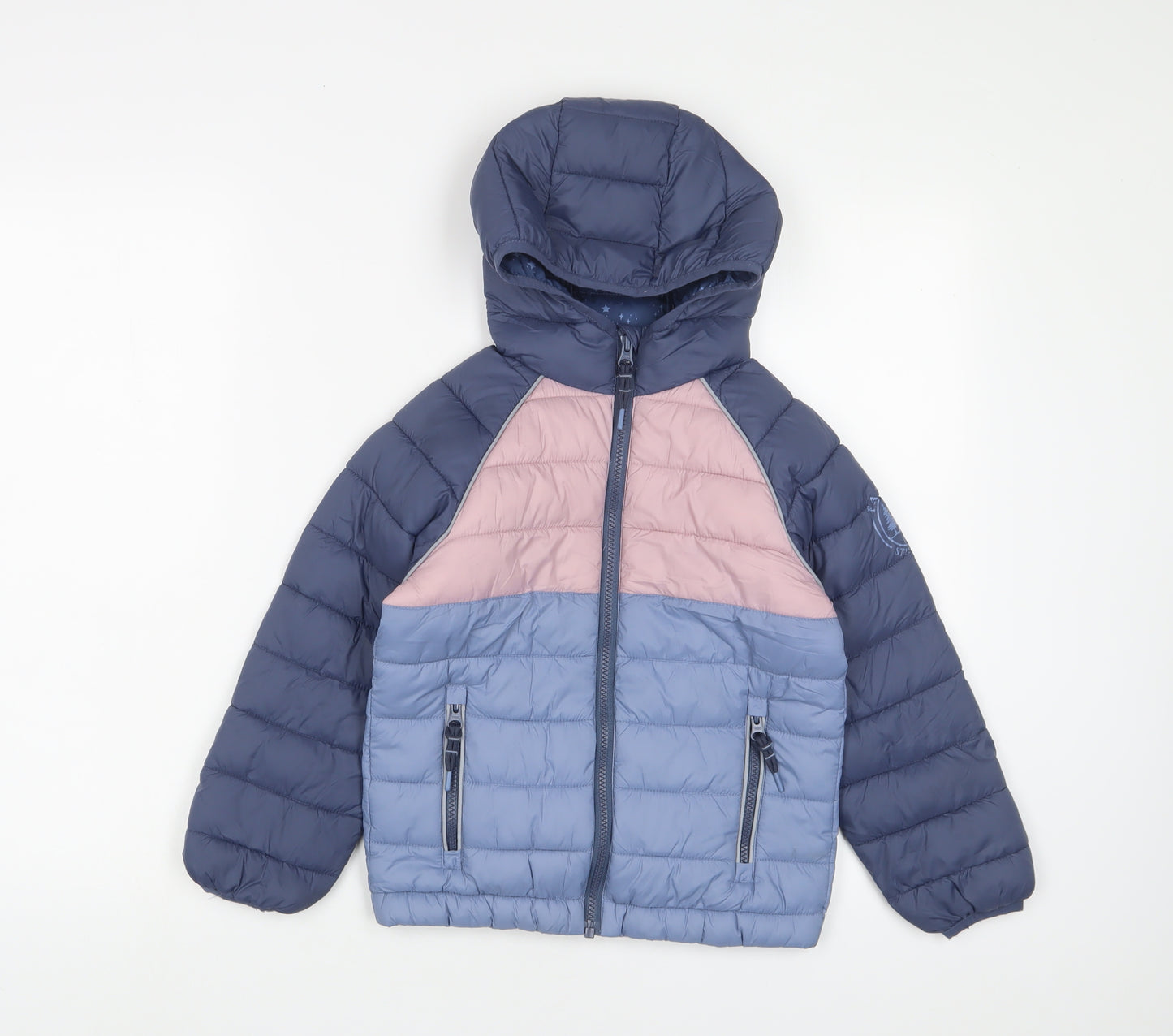 Fat Face Girls Multicoloured Colourblock Quilted Coat Size 7-8 Years Zip - Zip Pockets
