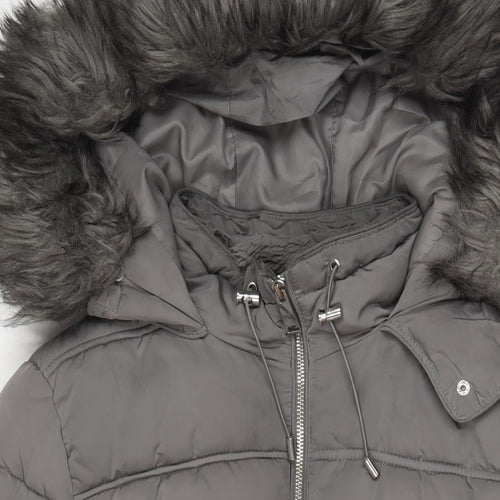 New Look Womens Grey Parka Coat Size 12 Zip - Belted