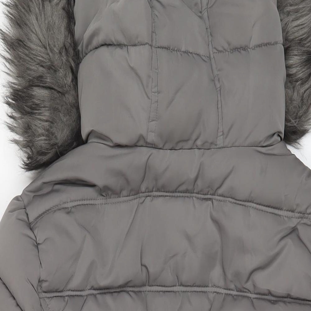 New Look Womens Grey Parka Coat Size 12 Zip - Belted