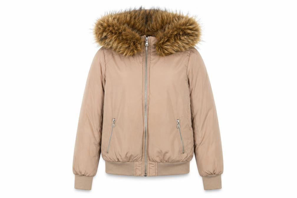 Front view of Coulture women’s pink parka coat, size S, zip - zip pockets