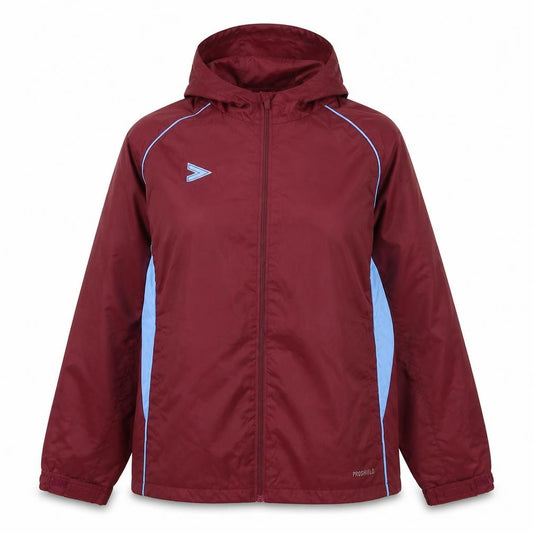 Front view of Mitre women’s red jacket, size UK 10, zip - pockets
