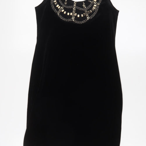 New Look Womens Black Polyester Tank Dress Size 10 Scoop Neck Pullover - Beaded