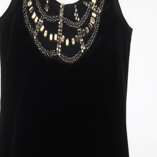 New Look Womens Black Polyester Tank Dress Size 10 Scoop Neck Pullover - Beaded