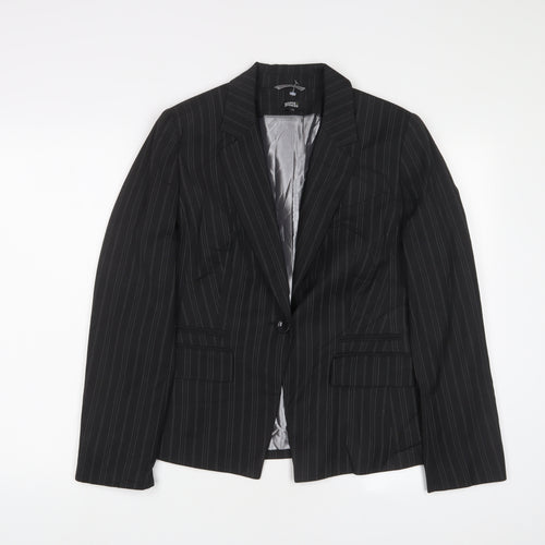 Marks and Spencer Womens Grey Striped Jacket Blazer Size 12 Button