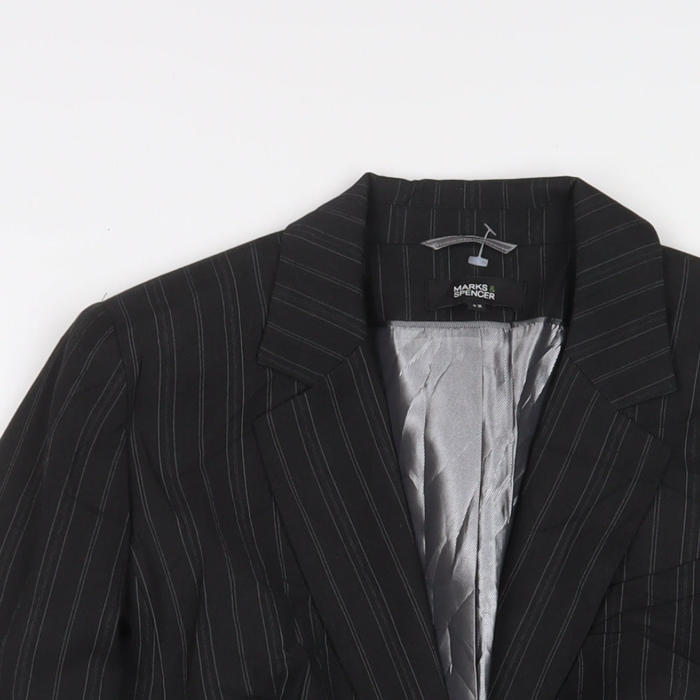 Marks and Spencer Womens Grey Striped Jacket Blazer Size 12 Button