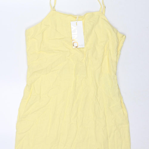Only Womens Yellow Linen Mini Size L Square Neck Zip