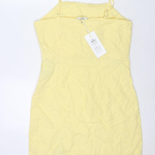 Only Womens Yellow Linen Mini Size L Square Neck Zip