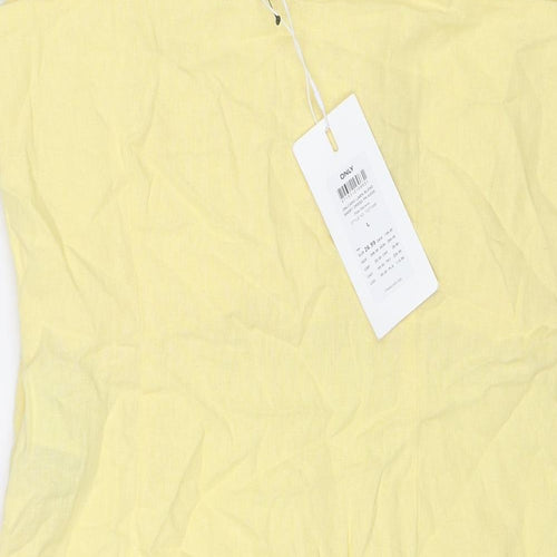 Only Womens Yellow Linen Mini Size L Square Neck Zip