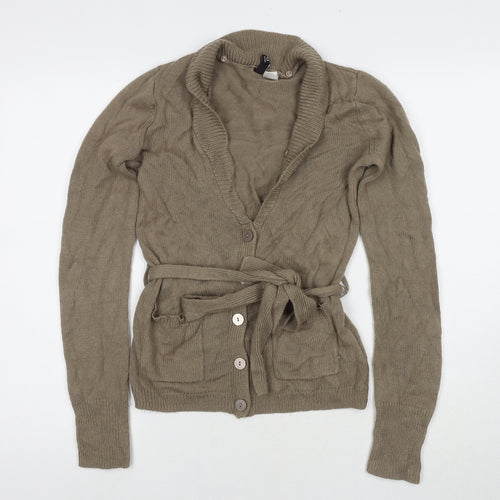 Divided by H&M Womens Brown V-Neck Acrylic Cardigan Jumper Size 8