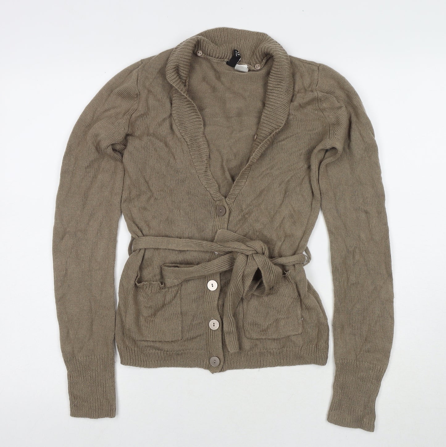 Divided by H&M Womens Brown V-Neck Acrylic Cardigan Jumper Size 8