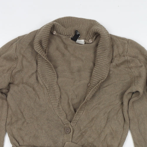 Divided by H&M Womens Brown V-Neck Acrylic Cardigan Jumper Size 8