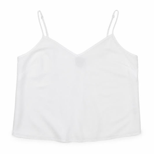 Front view of ASOS women’s white polyester camisole tank, size UK 10, v-neck
