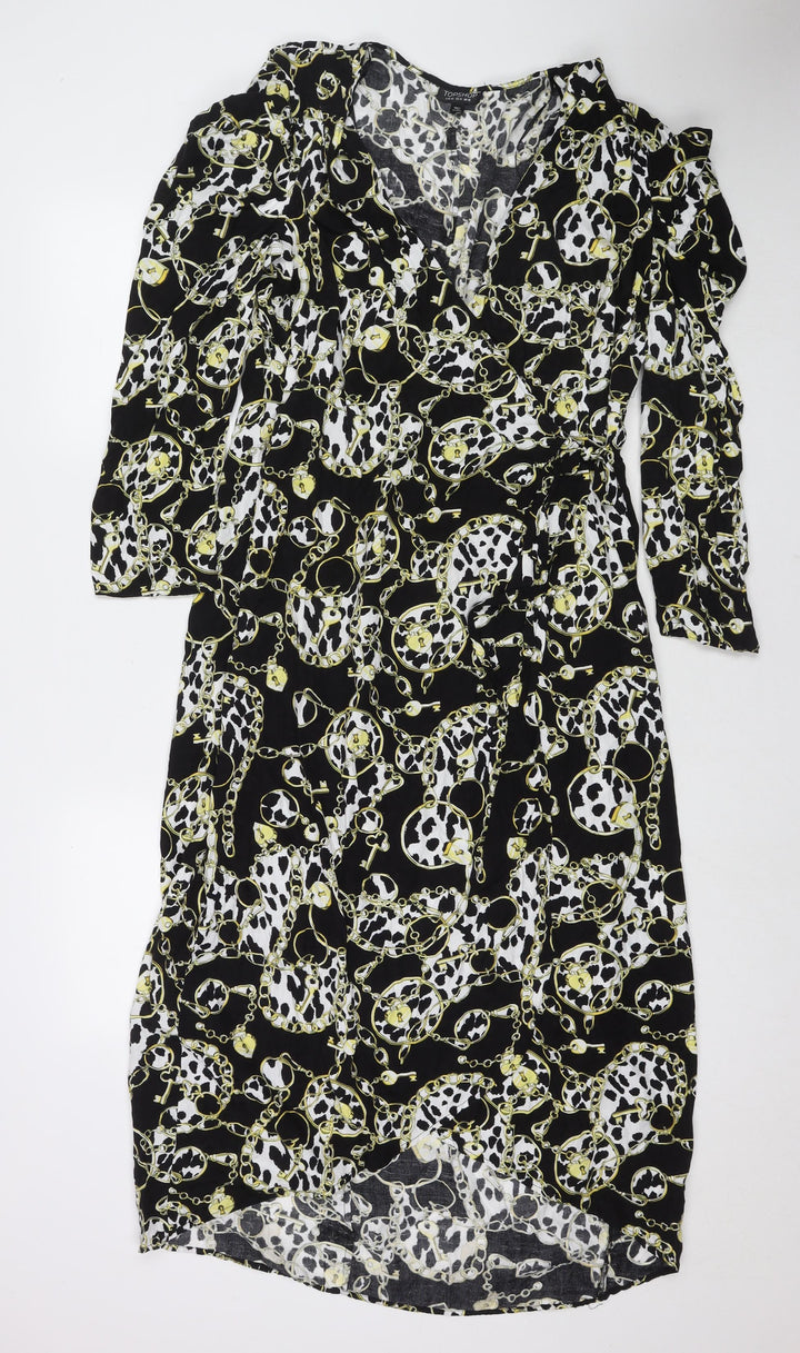 Topshop Womens Multicoloured Geometric Rayon Maxi Size 18 V-Neck Pullover