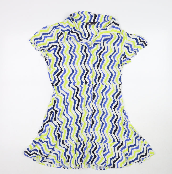 Marks and Spencer Womens Multicoloured Striped Viscose Shirt Dress Size 12 Collared Button