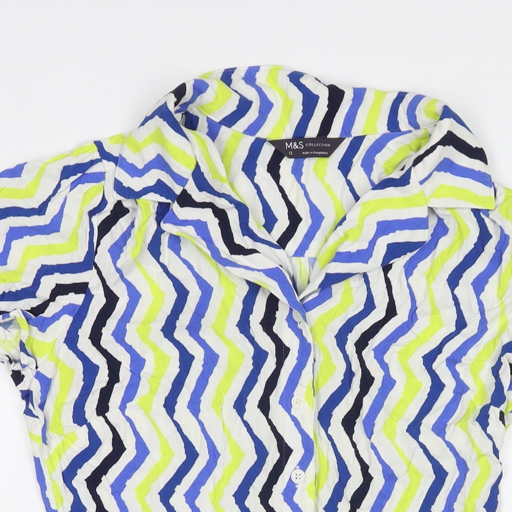 Marks and Spencer Womens Multicoloured Striped Viscose Shirt Dress Size 12 Collared Button