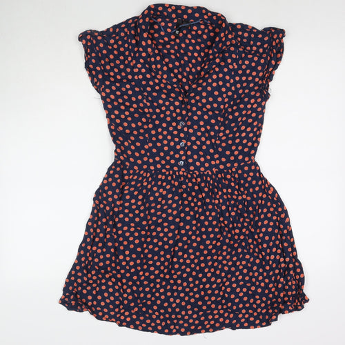 H&M Womens Blue Polka Dot Viscose Shirt Dress Size 12 Collared Button