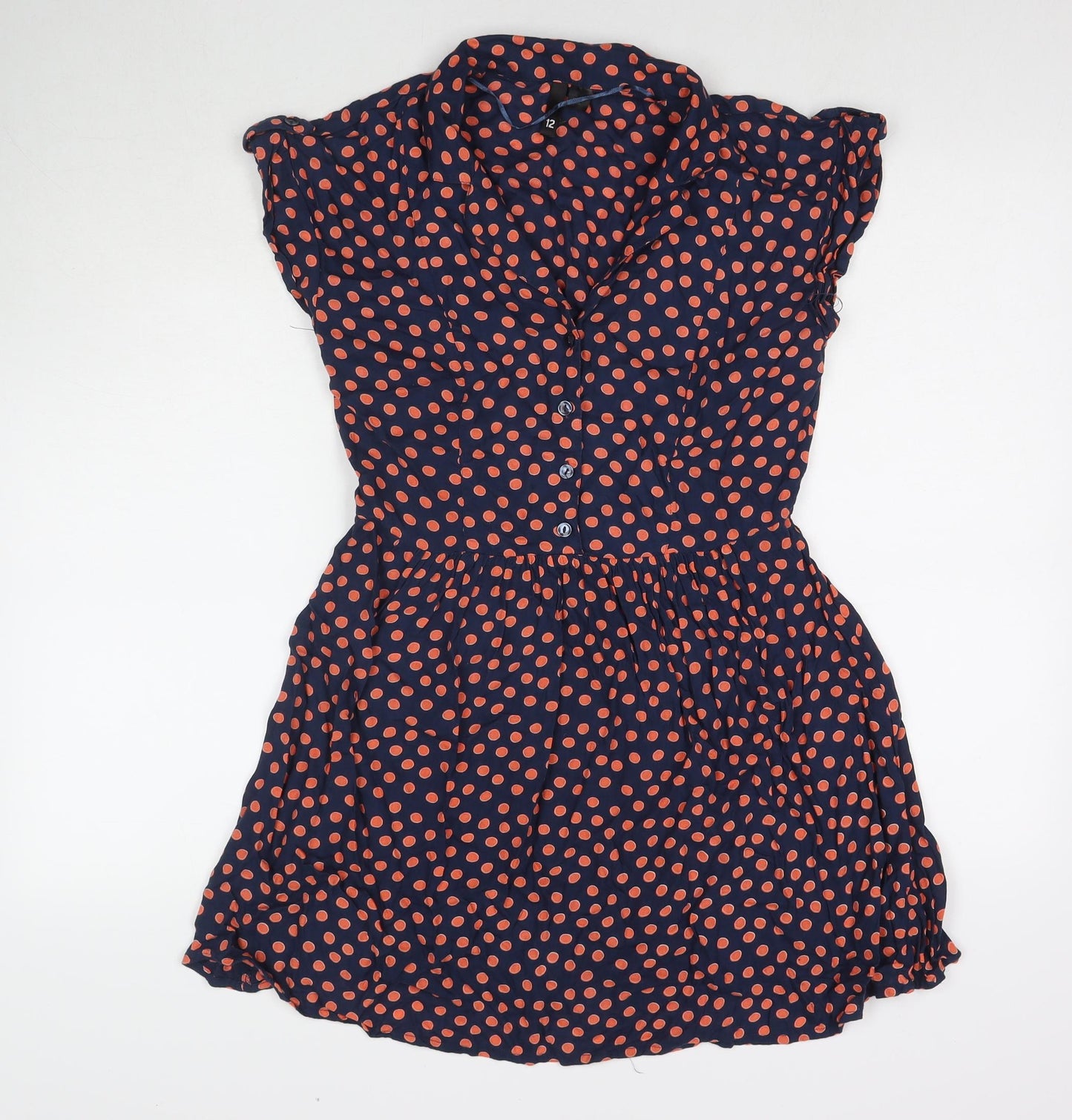 H&M Womens Blue Polka Dot Viscose Shirt Dress Size 12 Collared Button