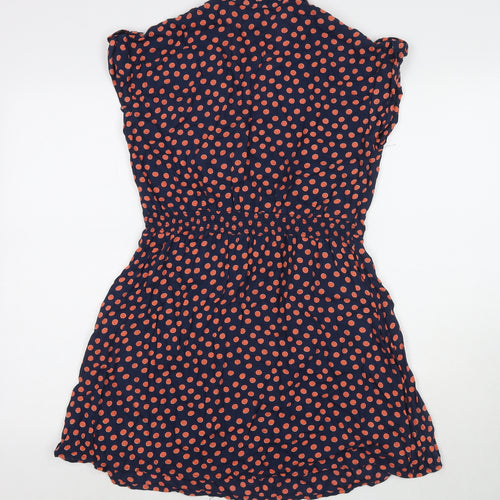 H&M Womens Blue Polka Dot Viscose Shirt Dress Size 12 Collared Button