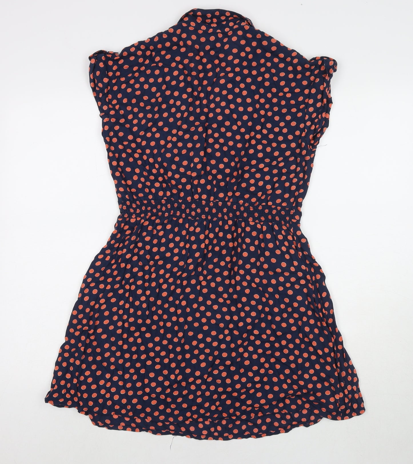 H&M Womens Blue Polka Dot Viscose Shirt Dress Size 12 Collared Button