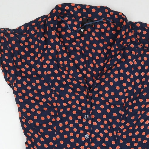 H&M Womens Blue Polka Dot Viscose Shirt Dress Size 12 Collared Button
