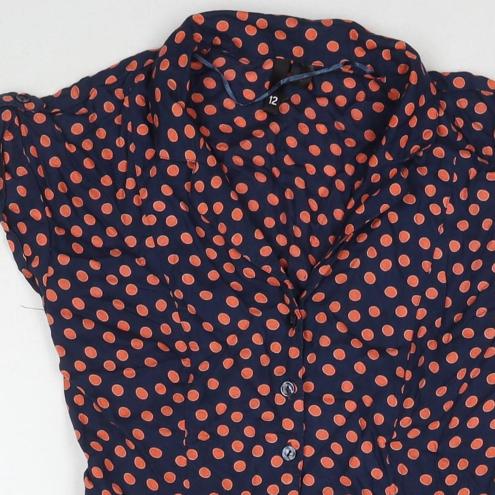 H&M Womens Blue Polka Dot Viscose Shirt Dress Size 12 Collared Button