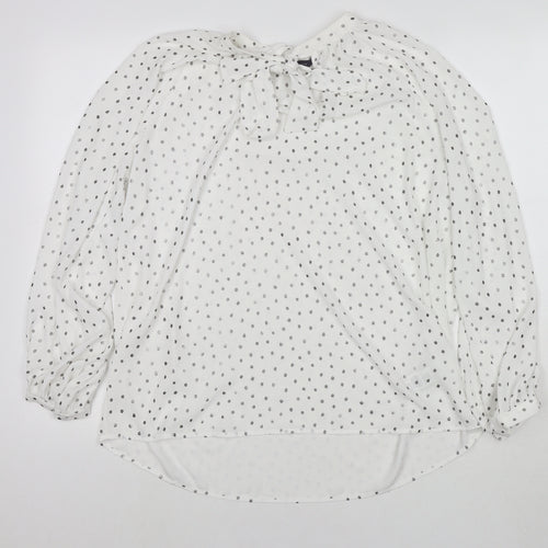 Marks and Spencer Womens White Polka Dot Polyester Basic Blouse Size 12 Round Neck