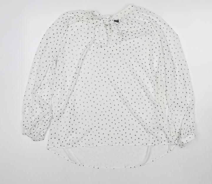 Marks and Spencer Womens White Polka Dot Polyester Basic Blouse Size 12 Round Neck