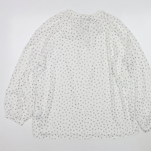 Marks and Spencer Womens White Polka Dot Polyester Basic Blouse Size 12 Round Neck