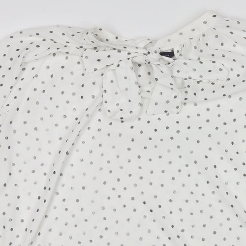 Marks and Spencer Womens White Polka Dot Polyester Basic Blouse Size 12 Round Neck