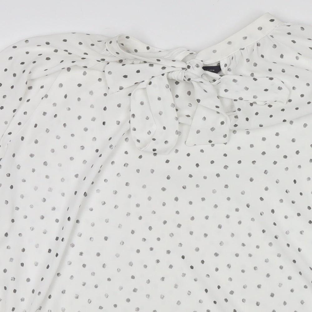 Marks and Spencer Womens White Polka Dot Polyester Basic Blouse Size 12 Round Neck