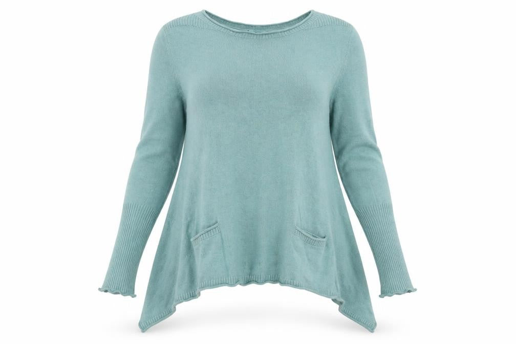 Front view of Next women’s blue round neck viscose jumper, size UK 10