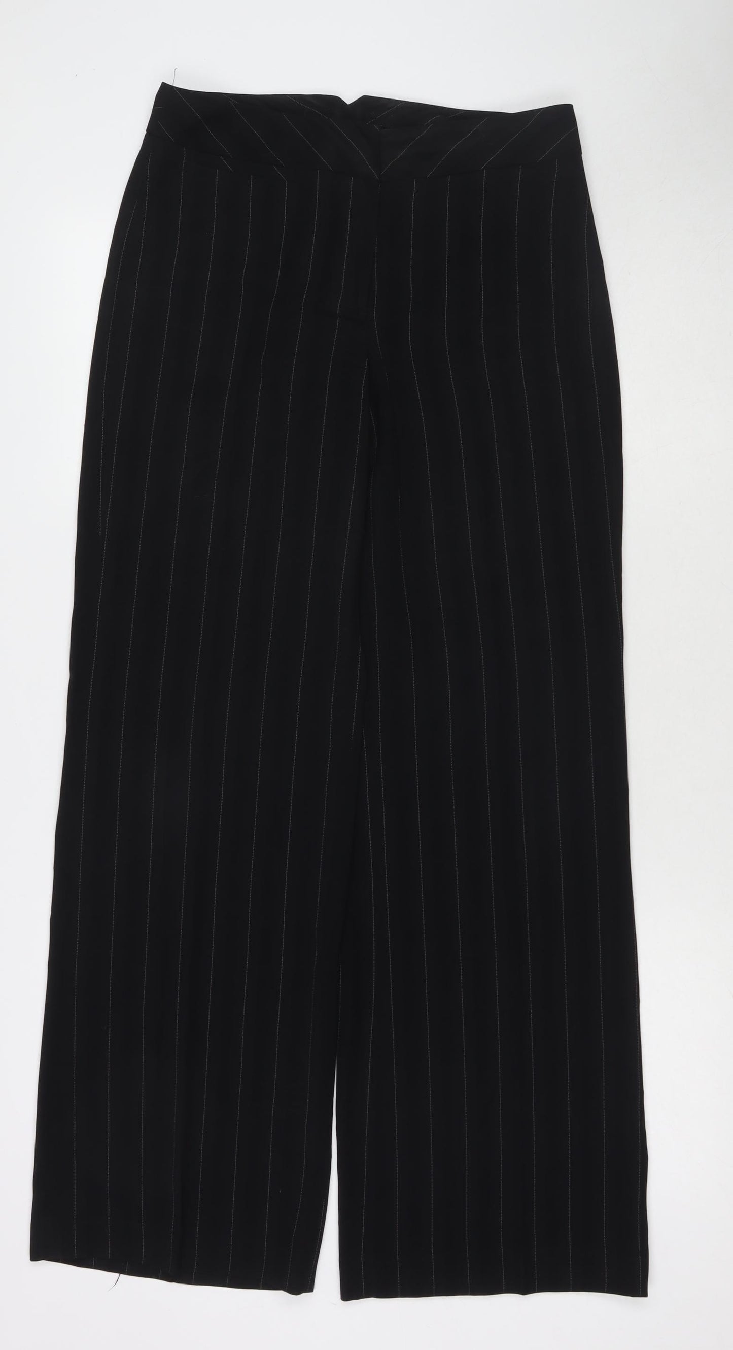AMARANTO Womens Black Striped Polyester Trousers Size 10 L31 in Regular
