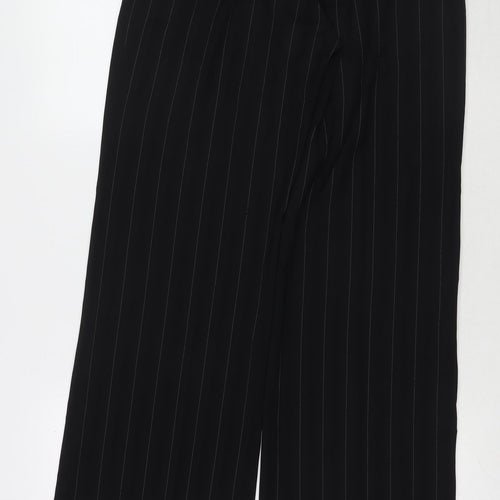 AMARANTO Womens Black Striped Polyester Trousers Size 10 L31 in Regular