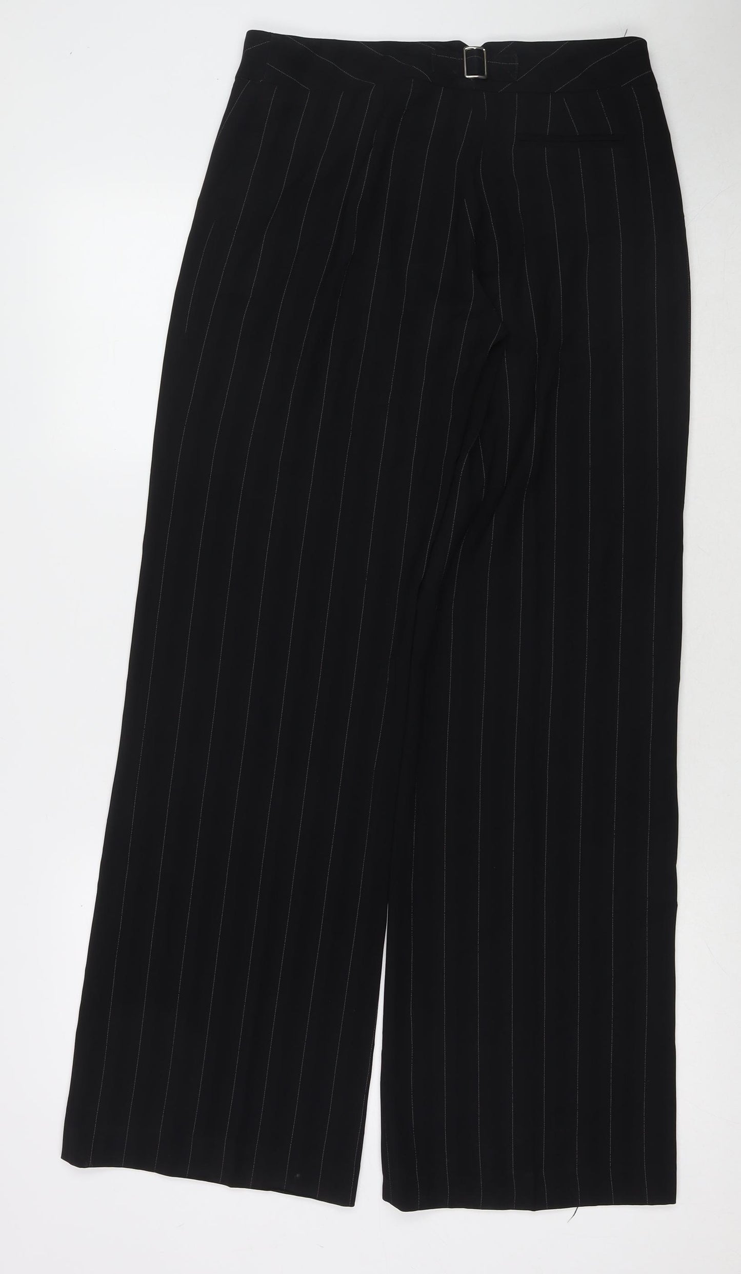 AMARANTO Womens Black Striped Polyester Trousers Size 10 L31 in Regular