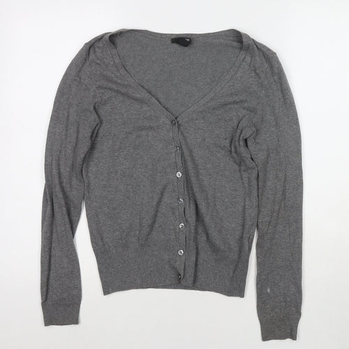 H&M Womens Grey V-Neck Cotton Cardigan Jumper Size S