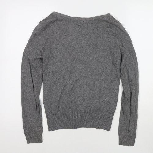 H&M Womens Grey V-Neck Cotton Cardigan Jumper Size S
