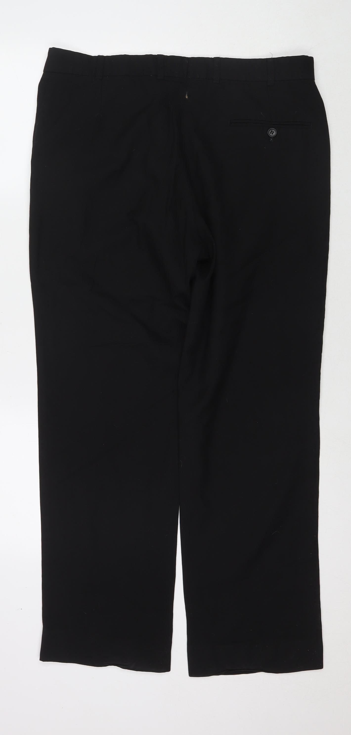 Marks and Spencer Mens Black Polyester Trousers Size 36 in L30 in Regular Zip
