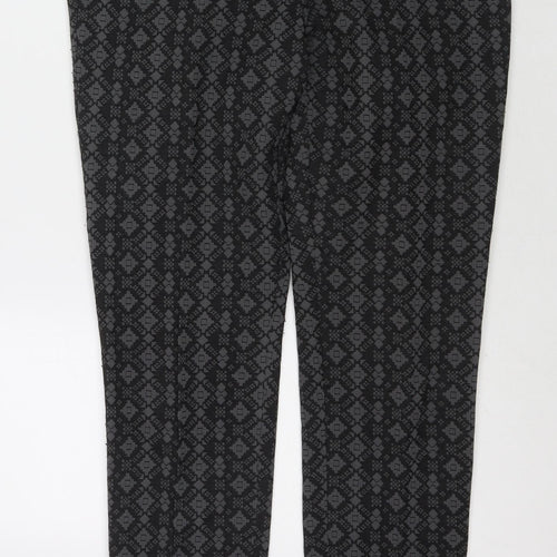 NEXT Womens Black Geometric Polyester Trousers Size 10 L27 in Regular Zip
