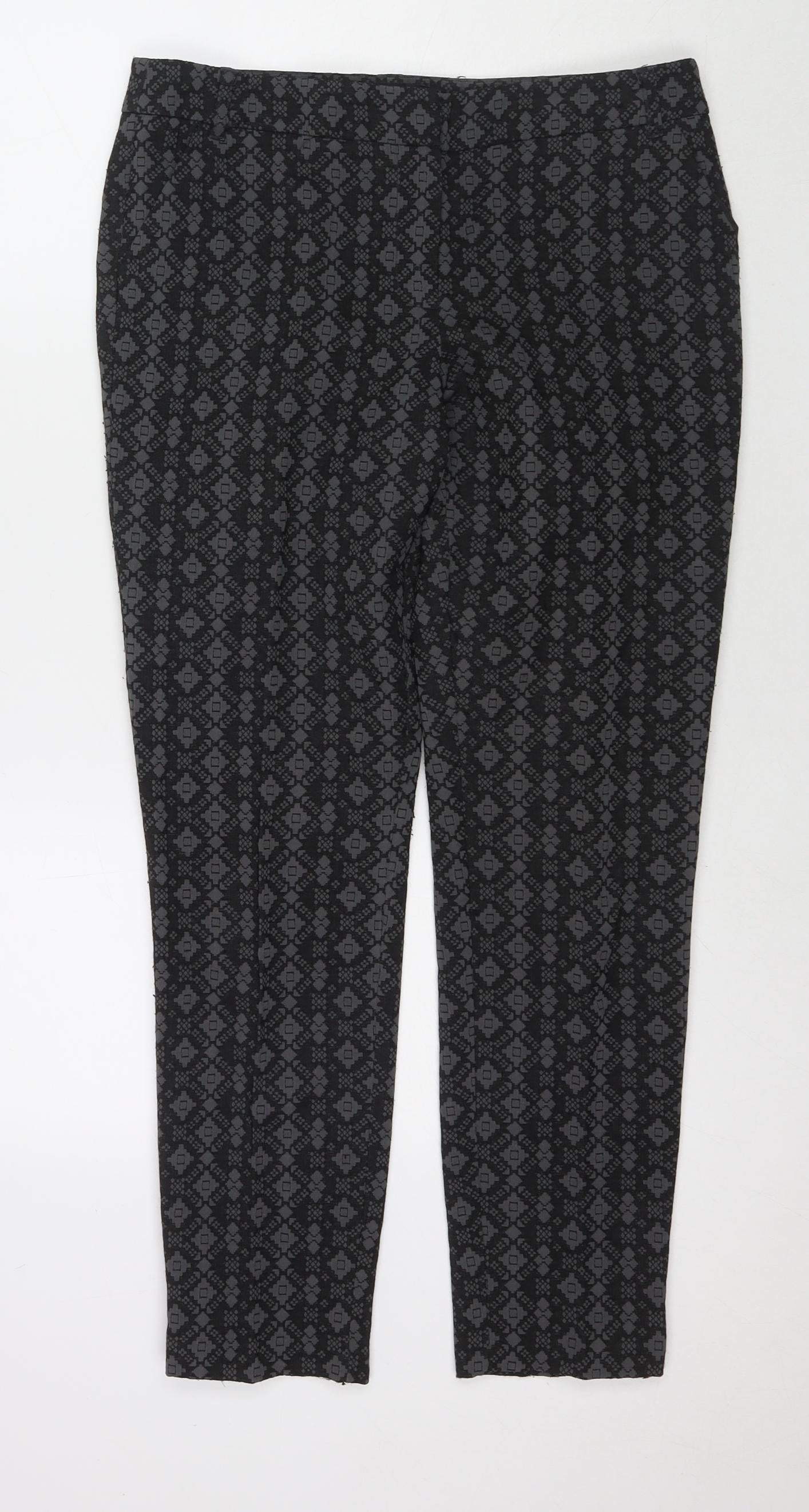 NEXT Womens Black Geometric Polyester Trousers Size 10 L27 in Regular Zip