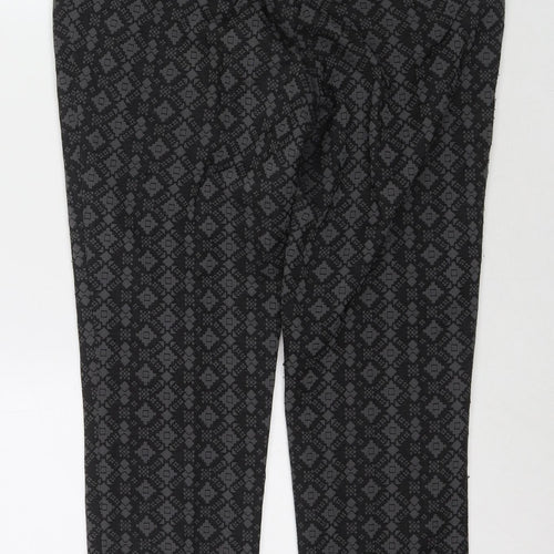 NEXT Womens Black Geometric Polyester Trousers Size 10 L27 in Regular Zip
