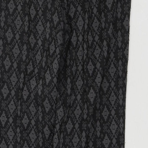 NEXT Womens Black Geometric Polyester Trousers Size 10 L27 in Regular Zip