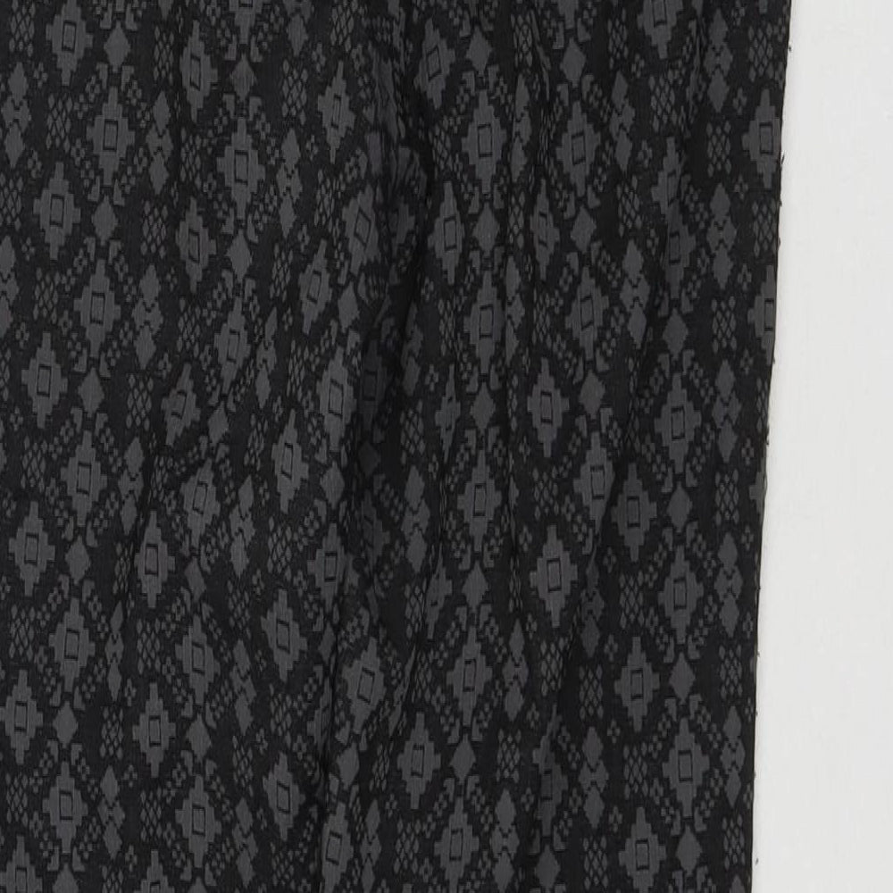 NEXT Womens Black Geometric Polyester Trousers Size 10 L27 in Regular Zip