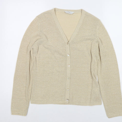 Marks and Spencer Womens Beige V-Neck Polyester Cardigan Jumper Size 12