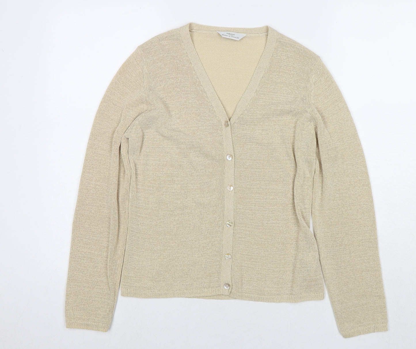 Marks and Spencer Womens Beige V-Neck Polyester Cardigan Jumper Size 12